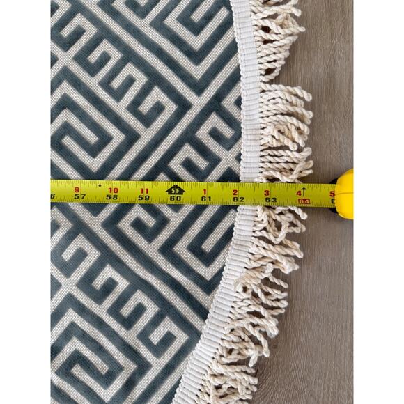 Handmade Greek Key Christmas Tree Skirt, ap 60” Round Decorator Canvas Fringe - Picture 5 of 9